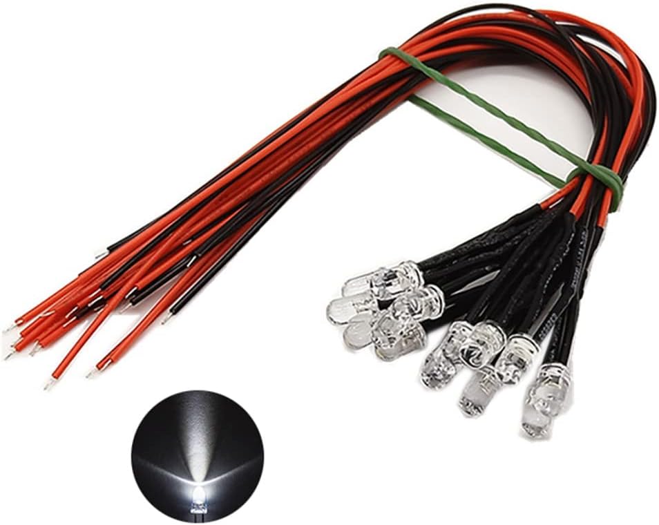 20 pcs Pre-Wired 5mm Red LED Diode Lights (Clear Round Transparent Lens DC 12V) with 1/4W Resistor and Wire Indicator Light Emitting Diodes Lighting Bulb (Red)