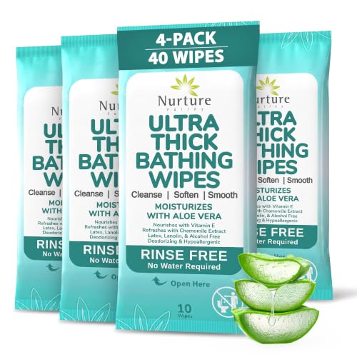 Nurture XL Ultra Thick Body Wipes for Adults with Aloe No Rinse - 40 Pack | Extra Large disposable washcloths offer waterless bathing shower towels designed for senior healthcare, elderly or bedridden