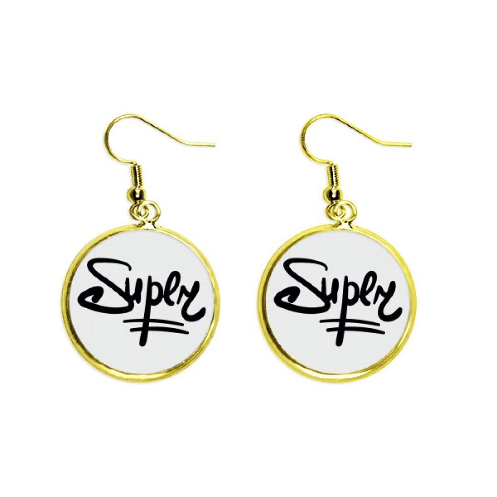 Pendientes largos dorados de mujer tipo dangle con frases de estilo handwrite 2