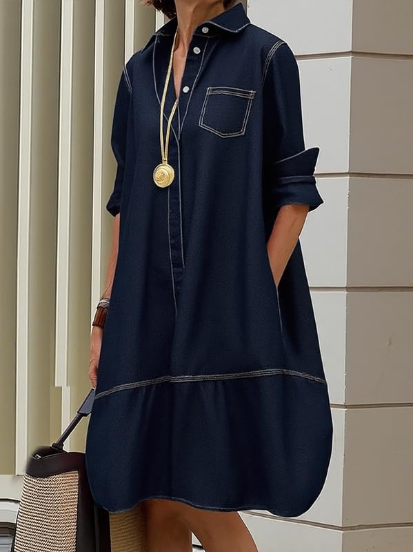 Image of UOOZEE Women's Long Sleeve Button Up Shirt Dresses Casual Loose Fit Spring Midi Dress with Pockets