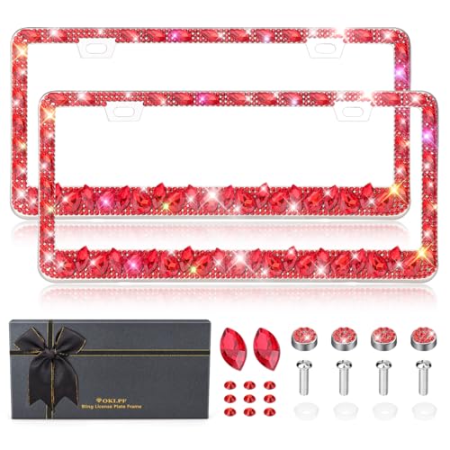 Rhinestone Bling License Plate Frame for Women (Red)