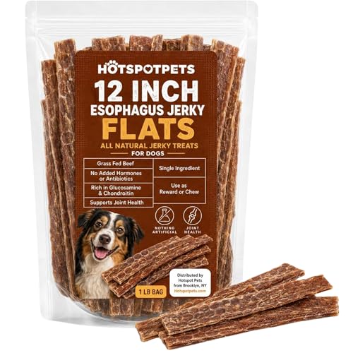 hotspot pets Beef Esophagus Dog Treats Grass Fed with No Added Hormone & Antibiotic All Natural Jerky Dog Treats - (12 Inch - 1 Pound Bag) Dog Chews Rich in Glucosamine & Chondroitin for Joint Health