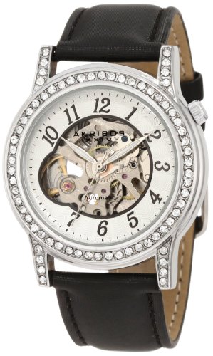 Akribos XXIV Women's AKR475BK Open Heart Skeleton Automatic Dress Watch