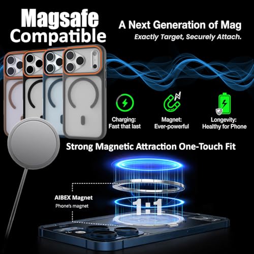 Image of AIBEX Magnetic Compatible Shockproof Case for iPhone 17 Pro max - Slim Protective Back Cover with Camera Lens Protection, Strong Magnetic Support, Anti-Slip Grip, Military Grade Drop Protection (Blue)