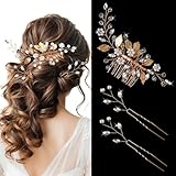 WJIAAA Haarschmuck Hochzeit, 3 Stück Braut Haarschmuck Blumen mit Perlen Kristall, Ushiny Kristall...