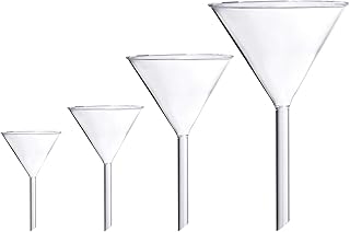 Young4us Glass Funnel Set, 4 Pcs Lab Borosilicate Glass Funnels, 100mm (170mm Length), 75mm (130mm), 50mm (90mm) & 40mm (70mm) Diameter