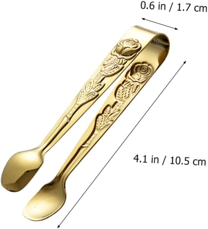 Stainless Steel Ice Tongs 2Pcs with Rose Handle for Cubes