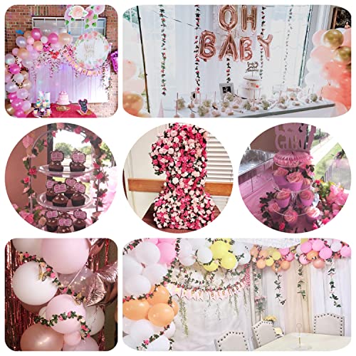 6 Pack Pink Floral Garland, 50Ft Artificial Pink Rose Vine, Outdoor Silk Flower Garland Uv Resistant Fake Rose Vine Hanging For Anniversary Wedding Birthday Tea Party Christmas Flower Wall Arch Decor #TOP3