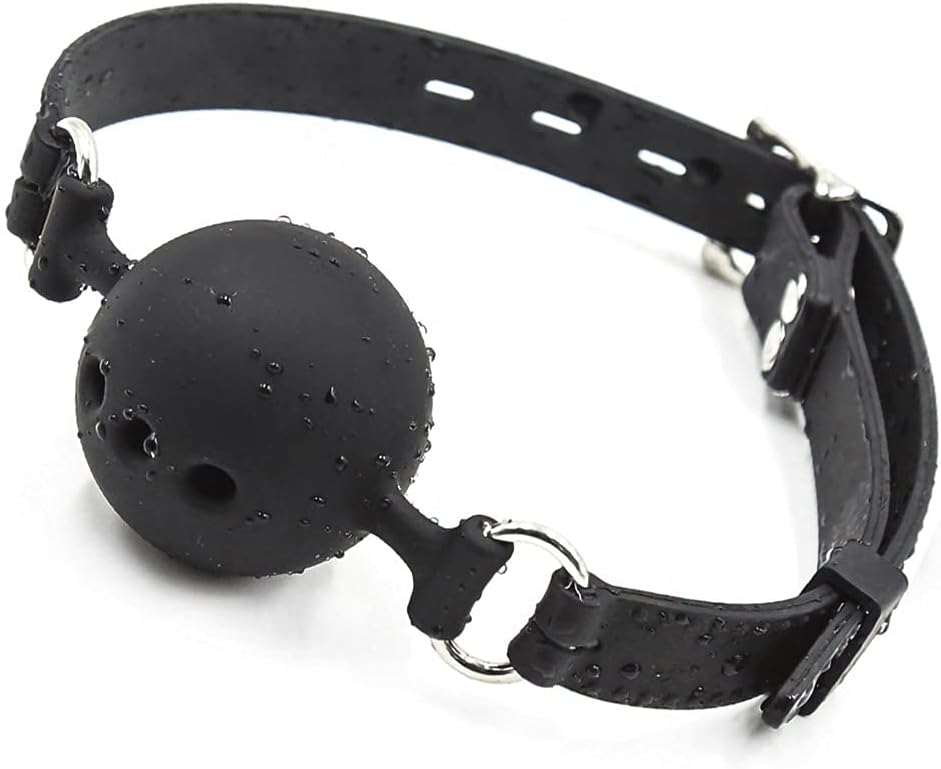 Open Mouth Ball Mouth Plug Faux Leather Metal Chain Buckle Halloween Costume Accessories (Black-A)