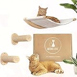 Moana Love Cat Hammock - Wall Mounted Cat Bed with 2 Cat Wall Steps - Cat Wall Furniture - Durable Wood Material & Jute Fiber Rope - Easy Assembly, Mounting Accessories & QR Code Pet ID Tag Included