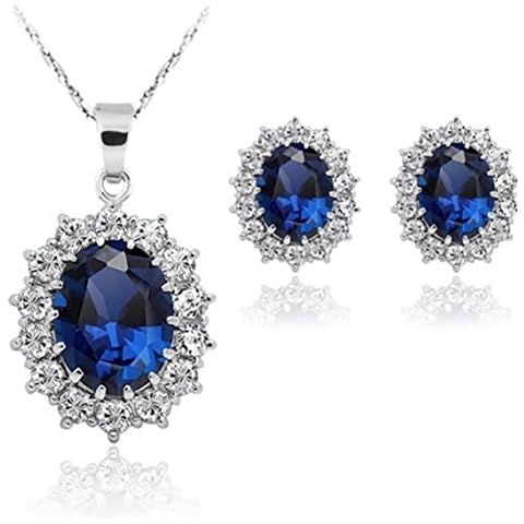 Women Princess Blue Sapphire Jewellery Pendant Necklace Earrings Set for Women Princess Diana Kate Middleton's Jewellery Set Cover