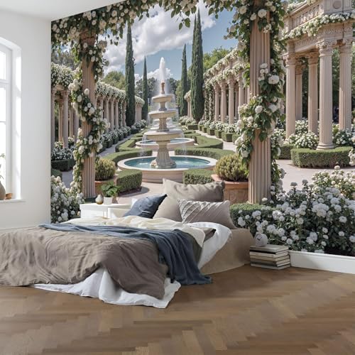 Papier peint panoramique soie jardin à la française 300x210cm vert deco murale salon chambre - 6