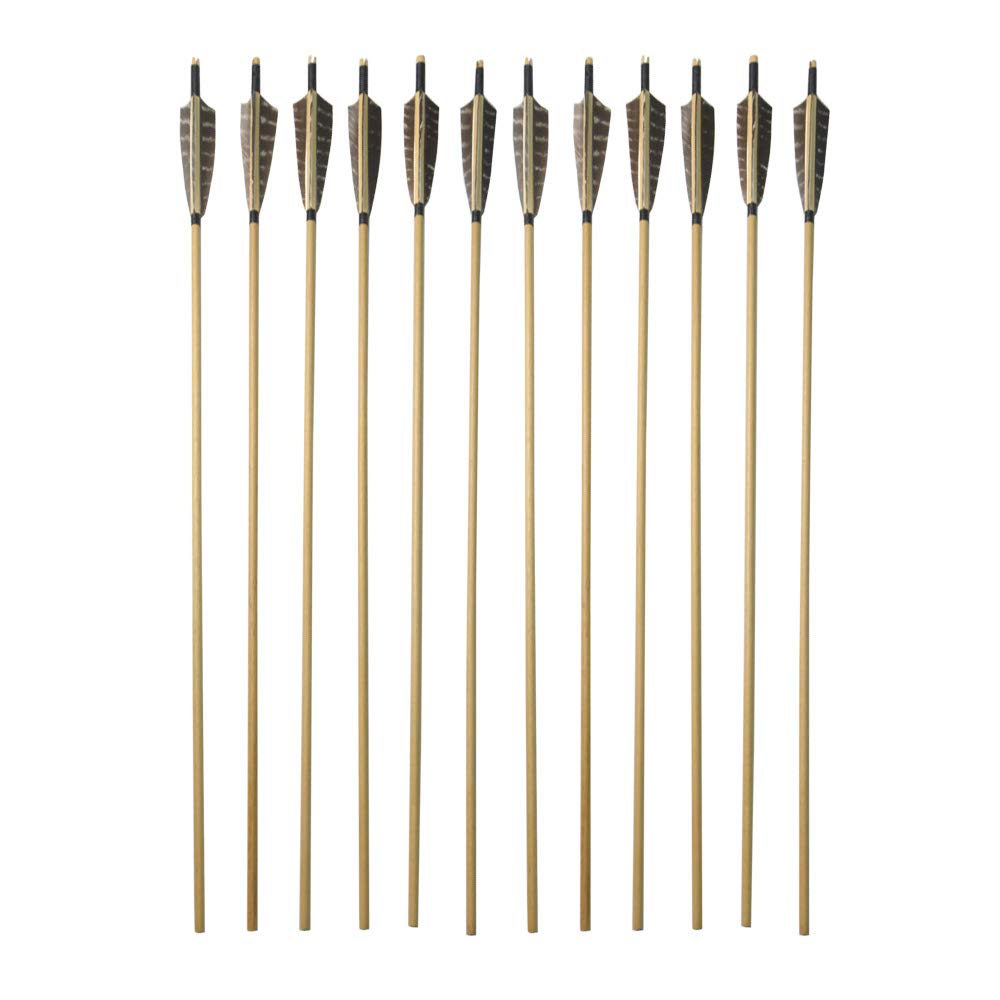 SHARROW 12pcs Tir à l'arc Flèches en Bois 31" Arbre de Flèches en Bois avec 5" Plumes de Flèche Naturelles pour Arc Classique Recurve Arc Longbow