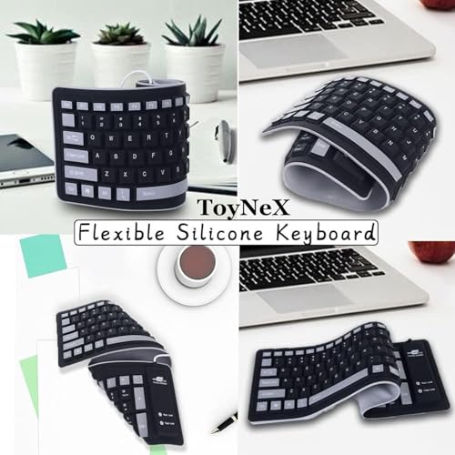 Image of Silicone Keyboard Foldable Rollup Flexible Keyboard Full Size 103 Keys with Number Pad Waterproof /Dustproof Portable Travel Key-Board for PC /Laptop /Computer /Tablet (Black + Grey)