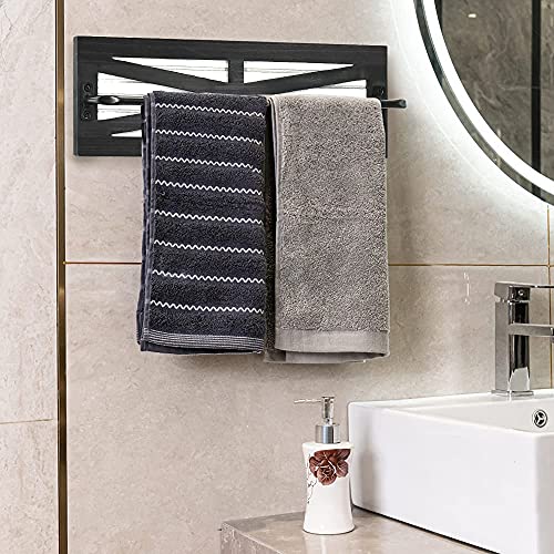 2Pcs Rustic Towel Rack For Bathroom Wall Mounted, Wall Mounted Wood Wall Hanging Bathroom Towel Holder And Organizer For Small Bathroom Kitchen Storage Organizer Rack, Bathroom Towels, Robes (Black) #TOP3