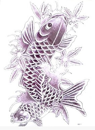 Large full back temporary tattoos dimension Length 12.6 X Wide 8.66 black and white fish temporary tattoos for men and women by InterRookie