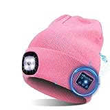 TAGVO LED Bluetooth 5.0 Bonnet Chapeau, Haut-Parleur Stéréo Intégré et Micro, Hiver Chaud Tricoté Eclairage sans Fil Bluetooth Casque Musique Chapeau pour la Course à Pied, randonnée, Cadeau de Noël