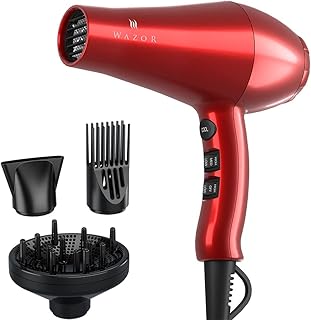 Wazor Infrared Lightweight Hair Dryer with Diffuser 1875W Ceramic Blow Dryer DC Motor Powerful Quiet Hair Blow Dryer with Nozzle, Negative Ionic Hairdryer with Comb,Low Nosie