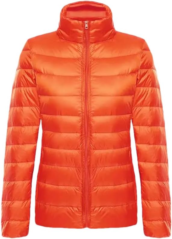 Woman Autumn Winter Ultra Light Duck Down Jackets Long Sleeve Parkas Soft Matt Short Tops Coat Windbreaker Orange XXL(60-67KG)