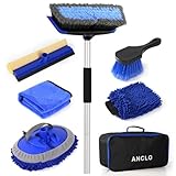 ANCLO 62'' Car Wash Brush with Long Handle, Scratch-Free Car Wash Mop Kit with Wheel Tire Brush, Wash Mitt Towel, Windshield Squeegee, Car Cleaning Brush Kit for Cars RV Truck Boat