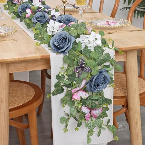 ASTNIC Blue Flower Garland 2Pack Artificial Rose Vine Hydrangea Garland by ASTNIC - Used condition - Image 4