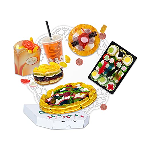 Gummibärchenzauber Fruchtgummi Geschenkset „Lieferservice“ XXL * Gummibärchen Bundle als Geschenk * Köstliche Kreationen aus Gummibonbons im Paket* Süßigkeiten Mix Geschenkidee * 4-teilig Cover