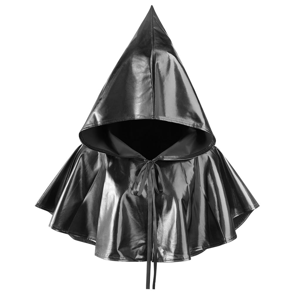 Medieval Cowl Hat Shiny Cape Halloween Hooded Cape Cloak Wicca Pagan Hood Cosplay Costume Fancy Dress Witch Wizard Vampire Cape Grim Reaper Cape Death Cloak Gothic Friar Monk Cape Party Accessory