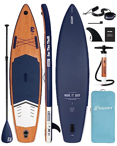 EGGORY Inflatable Paddle Board, 11'x32 x6 Stand Up Paddle Board, Sup Board with Removable Fin, Floating Paddle, Hand Pump, Waterproof Bag, Traveling Board