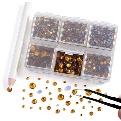 Image of BEADSLAND Hotfix Rhinestones, 4000 PCS Topaz Rhinestones for Clothes Crafts Mixed 6 Sizes with Wax Pencil and Tweezers Kit, SS6-SS30, Topaz