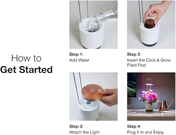 Mini Smart Planter Kit with Petunia Plant Pods by Click&Grow, Hydrovase Indoor Garden, Self-Watering Pot with Grow Light (White)