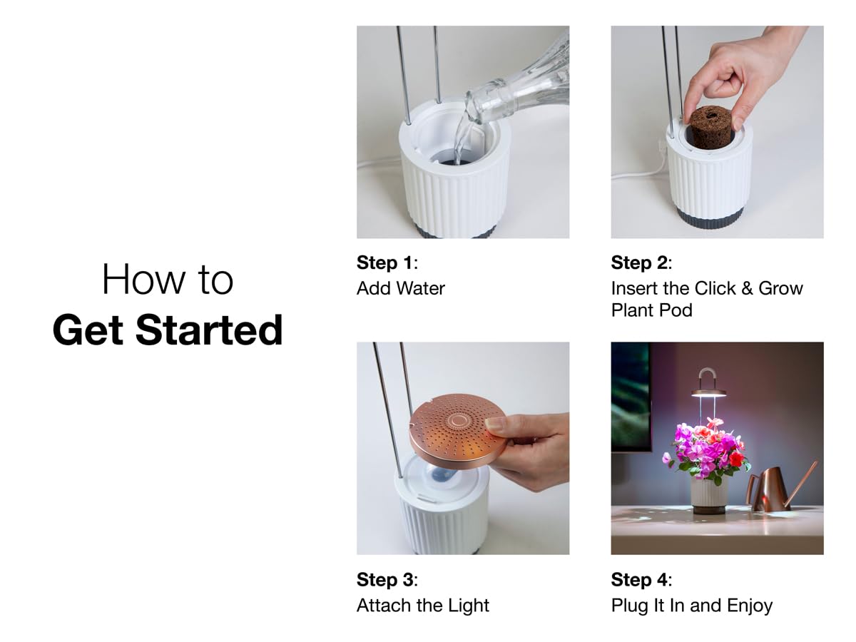 Mini Huerto Inteligente con Cápsulas de Petunia Click & Grow, Hydrovase Smart Garden, Kit de Cultivo Interior con Luz de Crecimiento LED y Autorriego