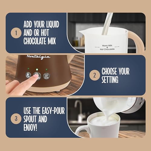 Image of Nostalgia 32 Oz Frother and Hot Chocolate Maker, Warm or Cold Milk Foam, Includes Cocoa Bomb Mold, for Coffees, Lattes, Cappuccinos, Brown