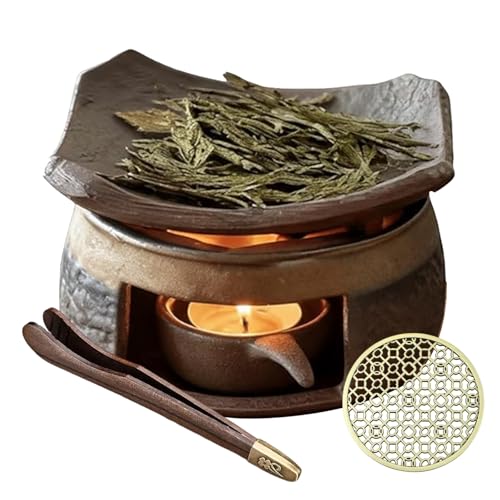Ceramic Incense Burner Kit Zen Incense Holder with Candle Clip Mat & Heat Resistant Brick Ceramic Aromatherapy Stove Essential Oil Burner Suitable for Home and Office Use.