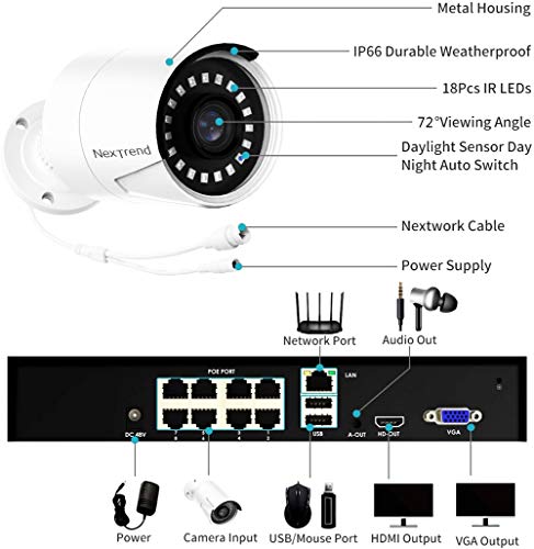 PoE Home Security Camera System - 8pcs Outdoor Wired PoE IP Video Surveillance Cameras 8 Channel NVR with 2TB HDD for 24/7 Recording Plug and Play Security Camera System - Thumbnail 7
