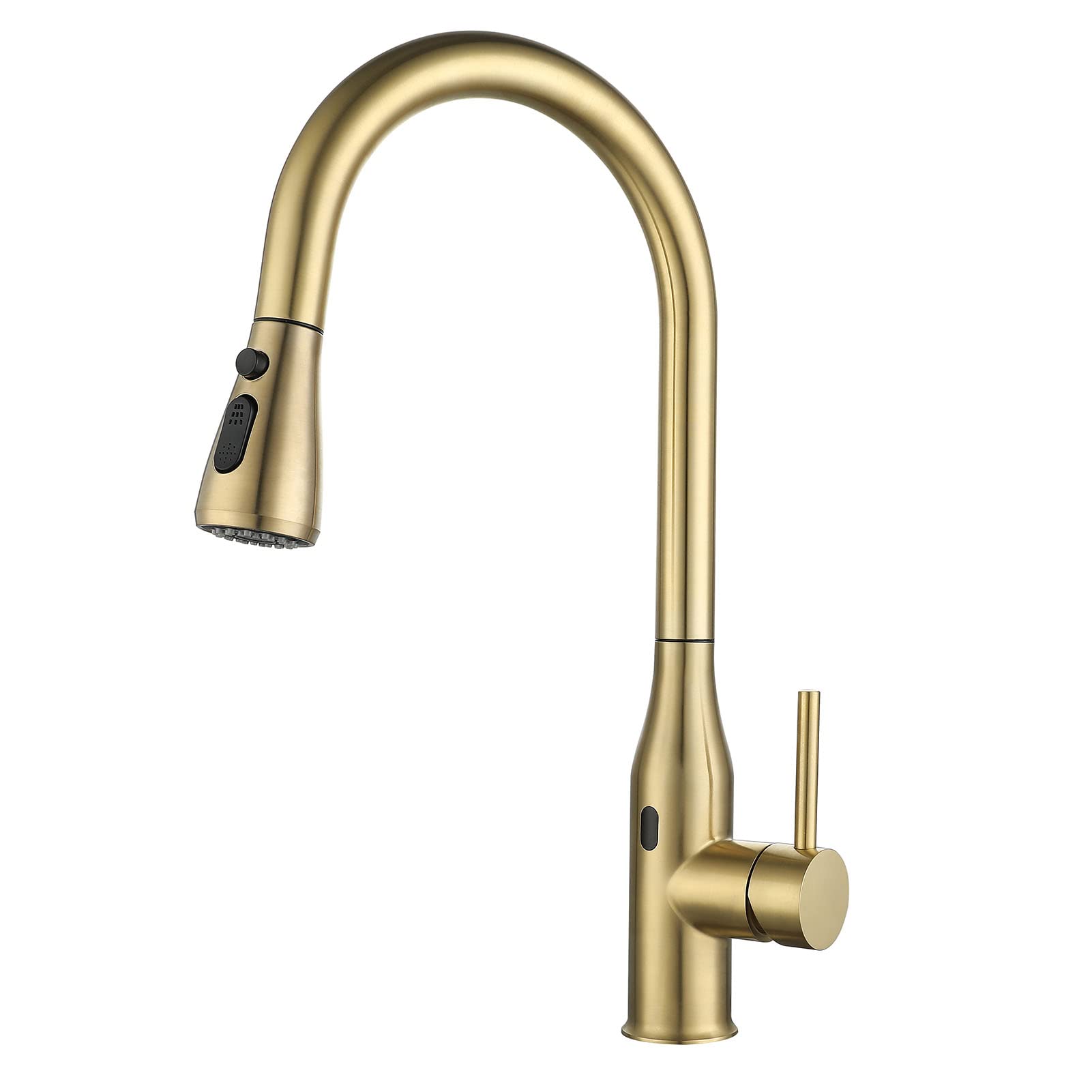 Grifo de cocina extraíble de latón cepillado oro con sensor sin contacto monomando
