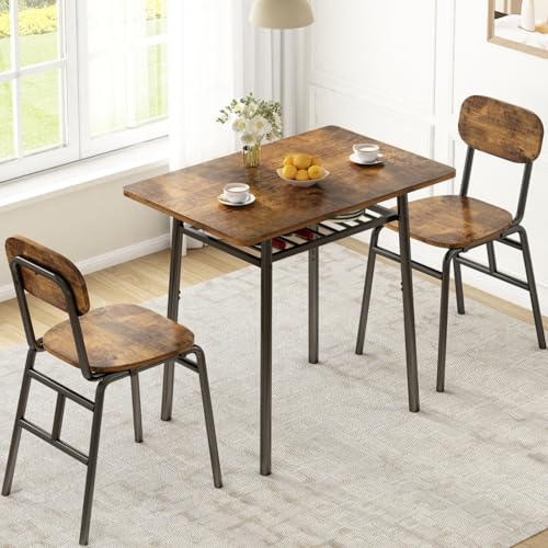 La mejor comparación de Juegos de mesa y sillas los mejores 5. 45 Uzelia Juego de Mesa de Comedor de 3 Piezas, Desayunador para Cocina con Dos Sillas, Juego de 2 con Marco de Metal y Estante de Almacenamiento para Espacios, Set de Comedor para...