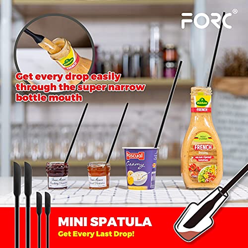 Forc Silicone Spatula Set of 8 include 4 Mini Spatulas, Heat Resistant Rubber Spatula Kitchen Utensils, One Piece Design with Stainless Steel Core, Kitchen Spatulas for Nonstick Cookware, Black