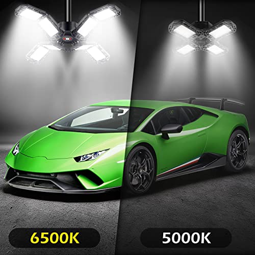 Image of 4 Pack LED Garage Light, Super Bright Screw in E26 /E27 Ceiling Shop Work Lamp, 200W 20000 Lumen Deformable Basement Bulb Fixture with 8 Adjustable Panels