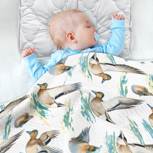 Image of Baby Swaddle Blanket for Boys Girls Soft Warm Stroller Throw Blanket for Newborn Infant Toddler 30X40in Colorful Pattern Wild Ducks
