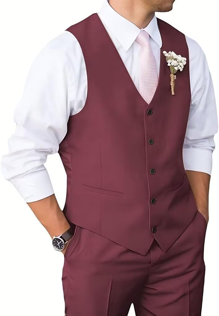 Men's Mens 2 Piece Vest and Pants Set Suits Set Grooms Tuxedos Formal Business Wedding Prom Party Suit