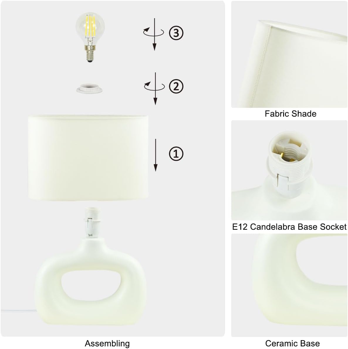 Lampwell LACIO Cream Small Table Lamp for Living Room as Bedside Table Lamp for Bedroom,Modern Ceramic Kids Night Table Lamp,8.66×4.53×H11.81IN,Bulb Excluded