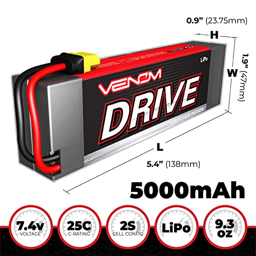 Venom Heavy-Duty 2S Lipo Battery, 25C 2S 5000Mah 7.4V Lipo Battery, High-Performance Protective Hard Shell Case 2S Lipo Rc Battery With Universal Plug And Play Design, Durable 12 Gauge Wire & Adapter #TOP1