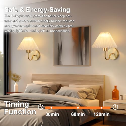 Image of ADISUN Wall Sconces Sets of 2 RGB Battery Operated Wall Sconces for Bedroom Dresser Classic Golden Wall Lamp with Remote for Living Room Bathroom Dining Room Corridor Staircase (2 Bulbs Included)