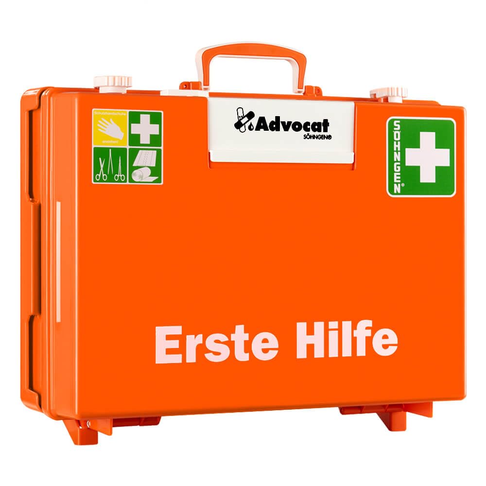 SÖHNGEN Erste-Hilfe-Koffer Advocat DIN 13169, Wandhalt., Pflasterspender, orange aus Kunststoff, Art.-Nr. 367000 | Verbandskasten | Notfallkoffer | Erste Hilfe Kasten