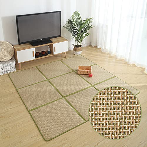 MYOYAY 180 x 180 cm - Matelas Tatami japonais - Matelas Tatami - Épaisseur : 0,47 cm - Grand rotin d'été - Pliable - Avec sac de rangement - Marron clair Cover