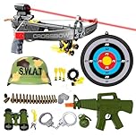 Xwin Sportseries Kids Crossbow Archery and Military Role Play Set with Bow, 5 Suction Cup Arrows, Target Board, Toy Gun with Sound, Handcuffs, Age 3 and Up