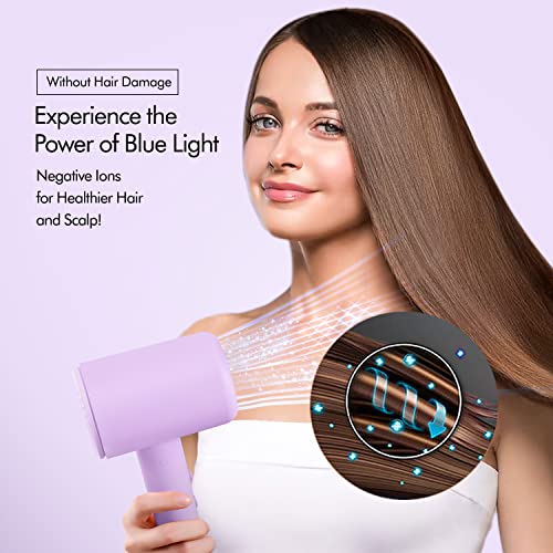 Hair Dryer, Portable Ionic Blow Dryer With Diffuser And Concentrator Nozzle, Diffuser Hair Dryer For Fast Drying Without Hair Damage, Low Noise Lightweight Travel Hair Dryer 3 Temps Purple #TOP2