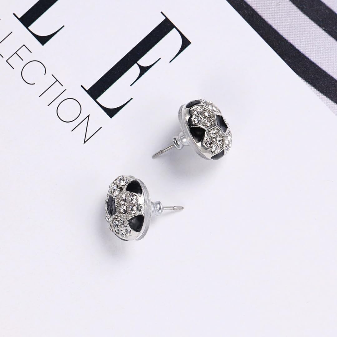 Silver Full Crystal Soccer Sports Stud Earrings, Fashion Sparkly Ear Accessories for Women