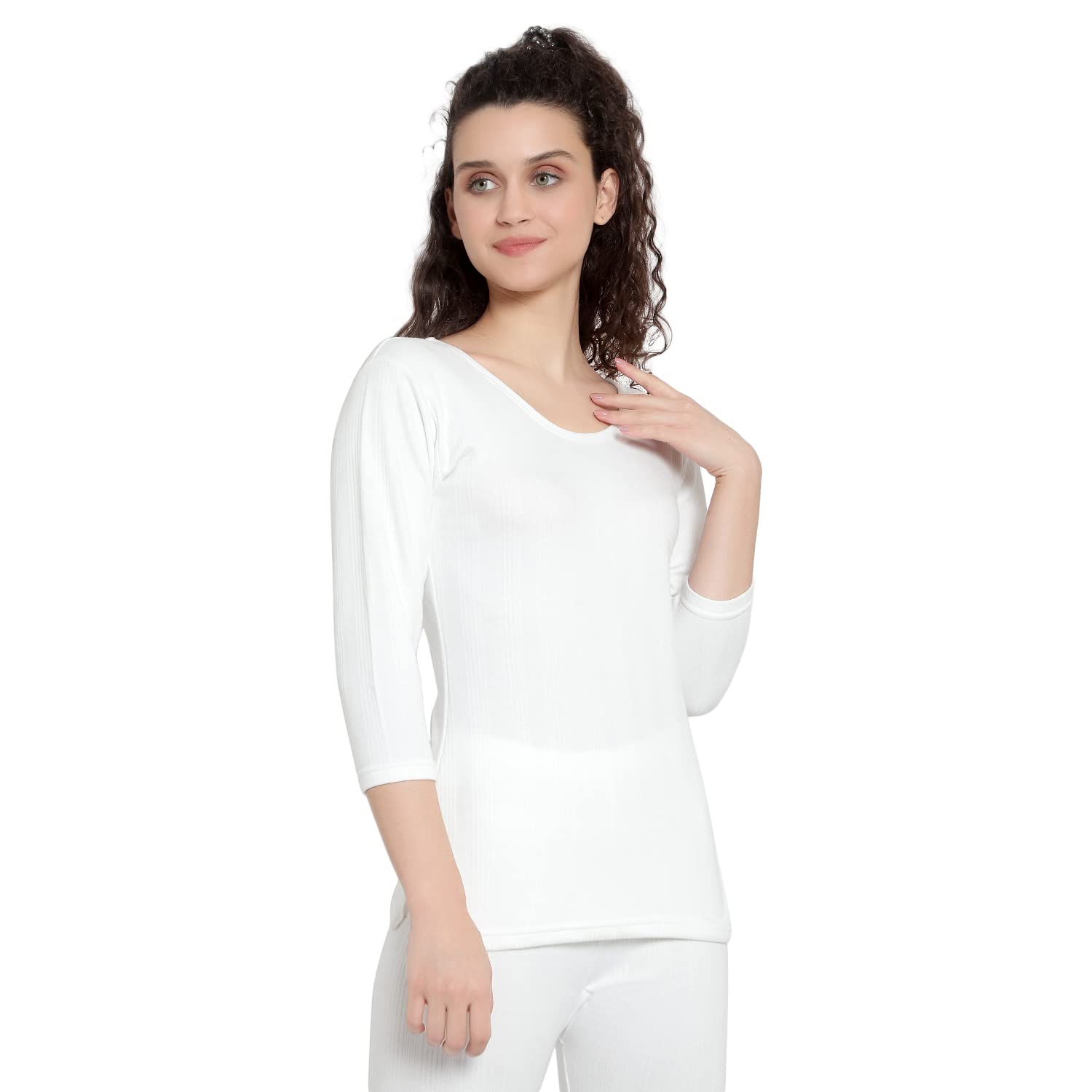 Sky Heights Women 3/4th Sleeve Thermal Tops Combo of 2 (Grey and White) - Image 3 thumbnail