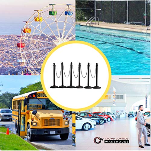 Montour Line Plastic Stanchion Black 2.5 Inch Diameter With 50 Foot Chain, 6-Pack, Crowd Control Barriers #TOP3